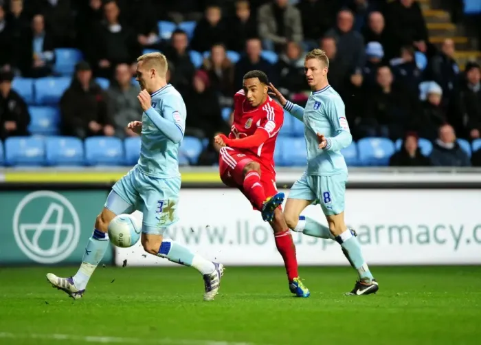 Framed Print : Nicky Maynard's Deflected Shot - Coventry City vs. Bristol City, Championship (26 / 12 / 2011) Framed Print : Nicky Maynard's Deflected Shot - Coventry City vs. Bristol City, Championship (26 / 12 / 2011)