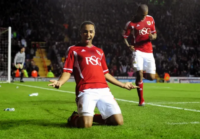 Framed Print : Nicky Maynard's Double: The Ecstatic Moment of Bristol City's Victory Against Southampton