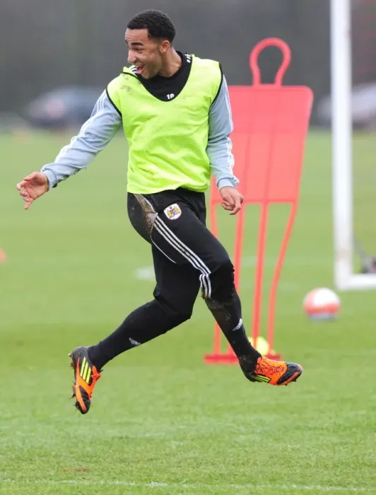 Framed Print : Nicky Maynard's Light-Hearted Moment in Bristol City Training, January 2012 Framed Print : Nicky Maynard's Light-Hearted Moment in Bristol City Training, January 2012