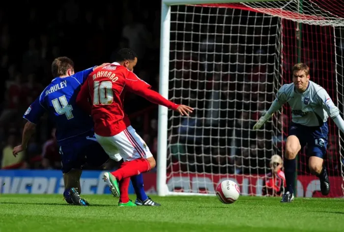 Framed Print : Nicky Maynard's Near-Miss: Championship Showdown Between Bristol City and Ipswich Town (April 16, 2011)