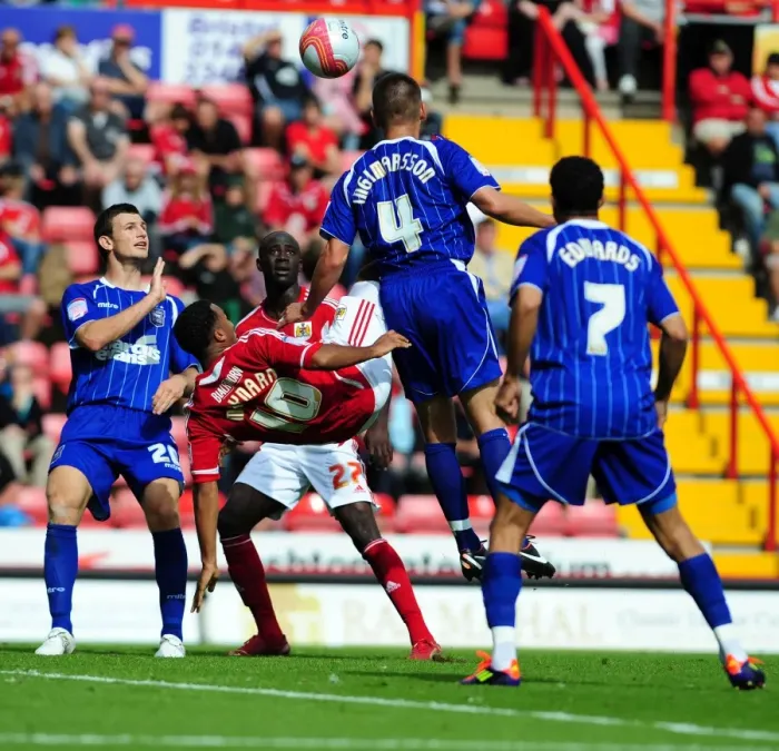Framed Print : Nicky Maynard's Overhead Kick Attempt vs. Ipswich Town, 2011 Championship Match, Ashton Gate Stadium
