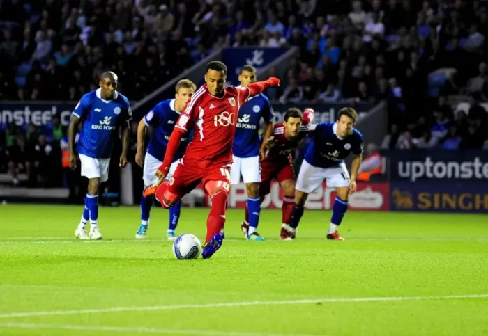 Framed Print : Nicky Maynard's Penalty Denied: Leicester City vs. Bristol City (Championship, 06 / 08 / 2011)