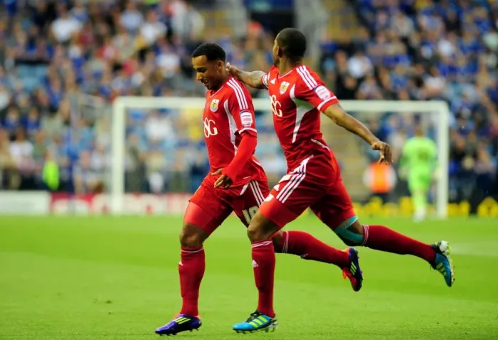 Framed Print : Nicky Maynard's Stunner: Leicester City vs. Bristol City, Championship Match, 06 / 08 / 2011 - Nicky Maynard Scores Opening Goal for Bristol City at King Power Stadium Framed Print : Nicky Maynard's Stunner: Leicester City vs. Bristol City, Championship Match, 06 / 08 / 2011 - Nicky Maynard Scores Opening Goal for Bristol City at King Power Stadium