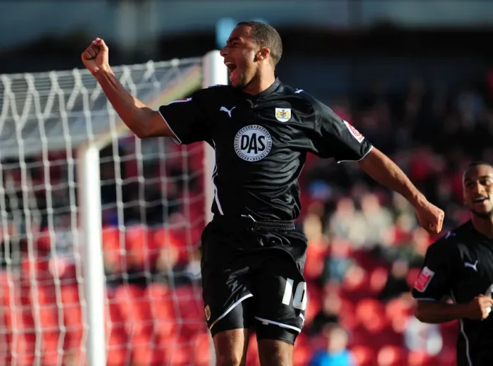 Framed Print : Nicky Maynard's Thrilling Goal Celebration: Opening the Scoring for Bristol City vs Barnsley Framed Print : Nicky Maynard's Thrilling Goal Celebration: Opening the Scoring for Bristol City vs Barnsley