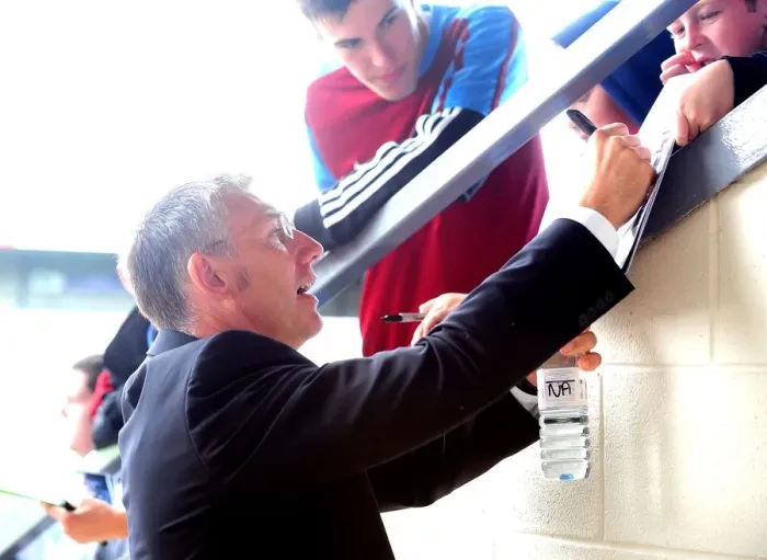 Framed Print : Nigel Adkins of Scunthorpe United Signs Autographs During Bristol City Championship Clash at Glanford Park, 2010