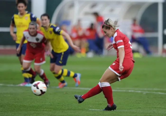 Framed Print : Nikki Watts Scores Penalty for Bristol City FC Against Arsenal Ladies, FA Womens Super League (2014) Framed Print : Nikki Watts Scores Penalty for Bristol City FC Against Arsenal Ladies, FA Womens Super League (2014)