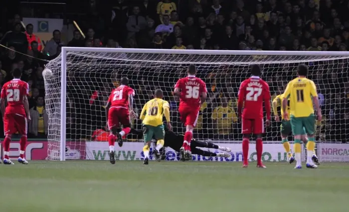 Framed Print : Norwich City's Grant Holt Scores Penalty Past Bristol City's David James - 14 / 03 / 2011 - Championship Football Match Framed Print : Norwich City's Grant Holt Scores Penalty Past Bristol City's David James - 14 / 03 / 2011 - Championship Football Match
