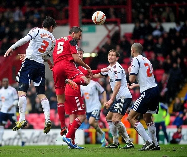 Nyatanga's Close Call: Thwarted Headed Goal in Bristol City vs. Bolton Wanderers, Npower Championship, Ashton Gate, 2013