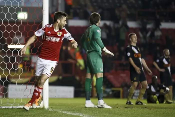 Framed Print : Nyron Nosworthy's Game-Winning Goal: Bristol City Celebrates Against Port Vale (2014) Framed Print : Nyron Nosworthy's Game-Winning Goal: Bristol City Celebrates Against Port Vale (2014)