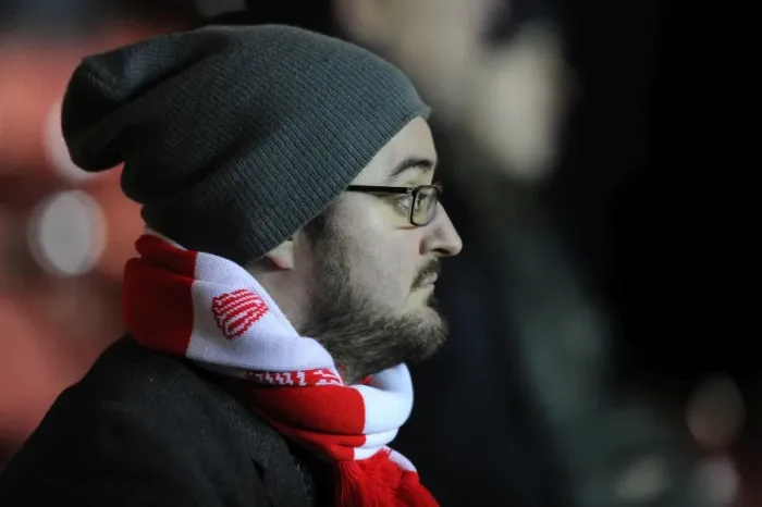 Framed Print : Passionate Bristol City Fan Cheers at Ashton Gate Stadium during FA Cup Third Round Replay