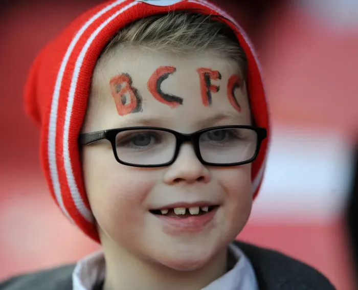 Framed Print : Passionate Bristol City Fan with Facepaint at Ashton Gate during FA Cup Fourth Round Match against West Ham United