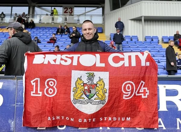 Passionate Bristol City Fan Waves Flag at Shrewsbury Town Match, Sky Bet League One, 2014