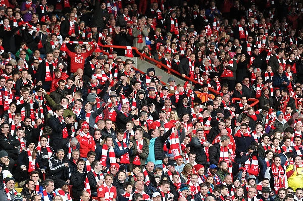 Passionate Fans of Bristol City at Ashton Gate during FA Cup Fourth Round Match against West Ham United, 2015
