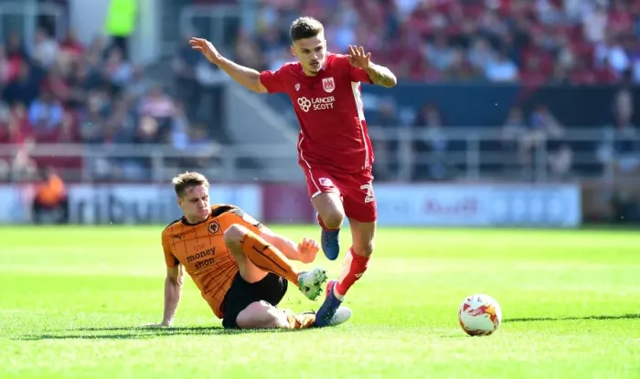 Framed Print : Pivotal Foul: Jamie Paterson vs. David Edwards in the Intense Bristol City vs. Wolverhampton Wanderers Championship Clash (April 8, 2017)