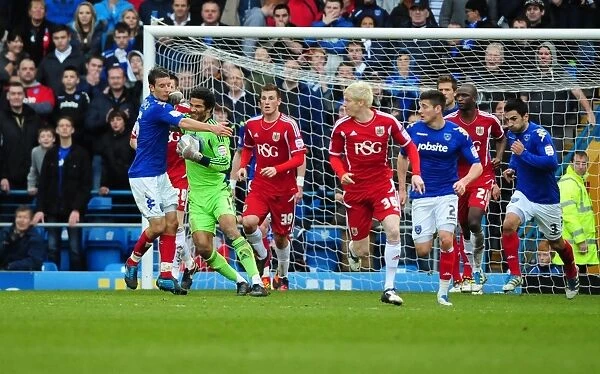 Portsmouth's Jason Pearce Fouls Bristol City's David James during Match