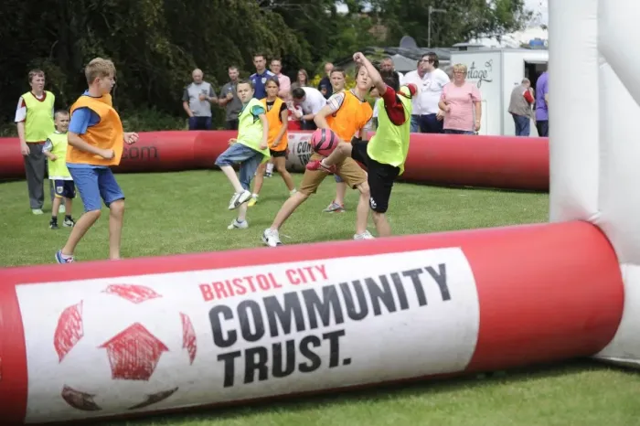 Framed Print : Pre-Season Friendly: Portishead Town vs. Bristol City - Inflatable Pitch Training Framed Print : Pre-Season Friendly: Portishead Town vs. Bristol City - Inflatable Pitch Training