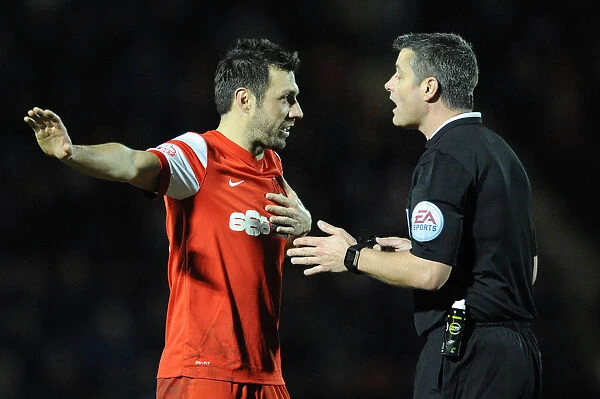 Protest at Brisbane Road: Andrea Dossena Argues with Referee during Leyton Orient vs. Bristol City (Sky Bet League One)