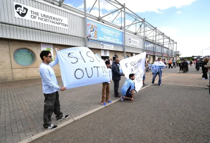 Framed Print : Protesting Coventry Fans Outside Sixfields Stadium During Coventry vs. Bristol City Match