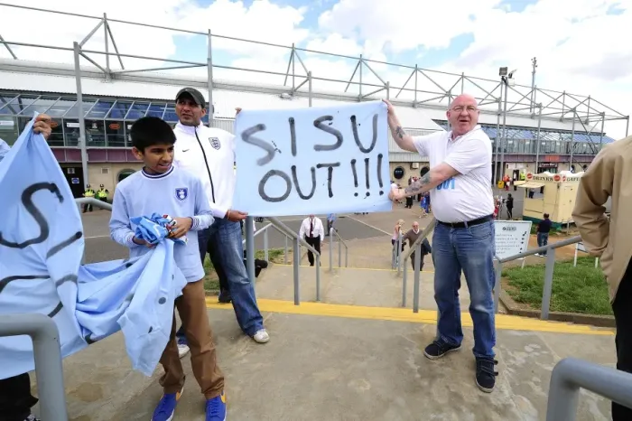 Framed Print : Protesting Coventry Fans Outside Sixfields Stadium During Coventry vs. Bristol City Match Framed Print : Protesting Coventry Fans Outside Sixfields Stadium During Coventry vs. Bristol City Match