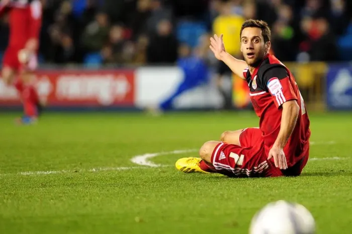 Framed Print : Protesting for a Foul: Sam Baldock of Bristol City