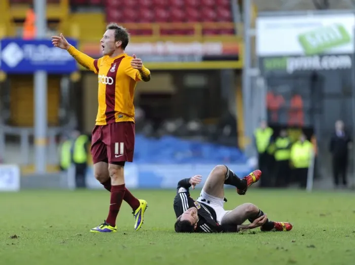 Framed Print : Reaction After Foul: Bradford City's Garry Thompson vs. Bristol City's Greg Cunningham, Sky Bet League One, 2014 Framed Print : Reaction After Foul: Bradford City's Garry Thompson vs. Bristol City's Greg Cunningham, Sky Bet League One, 2014