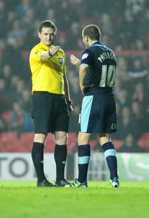 Framed Print : Referee Awards Penalty to Bristol City against Burnley, Championship Match, October 2012 Framed Print : Referee Awards Penalty to Bristol City against Burnley, Championship Match, October 2012