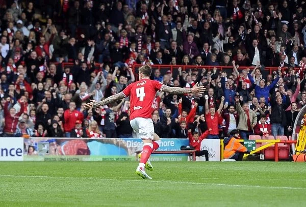 Roaring Victory: Aden Flint's Goal Celebration in Packed Williams Stand at Ashton Gate - Bristol City vs Walsall, Sky Bet League One
