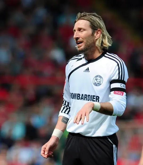 Framed Print : Robbie Savage Leads Derby in Championship Battle at Ashton Gate against Bristol City, 2010 Framed Print : Robbie Savage Leads Derby in Championship Battle at Ashton Gate against Bristol City, 2010