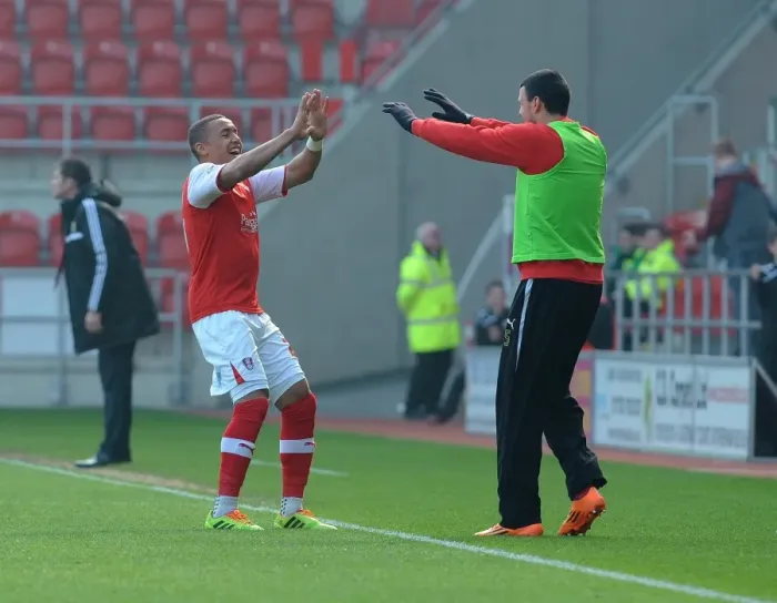 Framed Print : Rotherham United's James Tavernier and Claude Davis Celebrate Goal vs. Bristol City (2014) Framed Print : Rotherham United's James Tavernier and Claude Davis Celebrate Goal vs. Bristol City (2014)