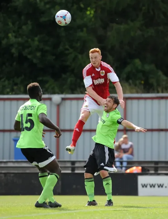Framed Print : Ryan Taylor vs Jared Hodgkiss: A Clash in Preseason 2013 Football Rivalry - Forest Green Rovers vs Bristol City Framed Print : Ryan Taylor vs Jared Hodgkiss: A Clash in Preseason 2013 Football Rivalry - Forest Green Rovers vs Bristol City