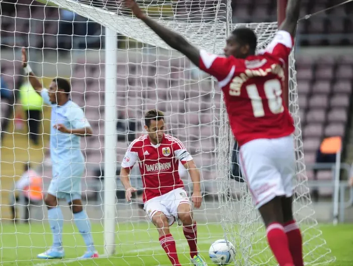 Framed Print : Sam Baldock Scores for Bristol City against Coventry City, Sky Bet League One, 2013 Framed Print : Sam Baldock Scores for Bristol City against Coventry City, Sky Bet League One, 2013