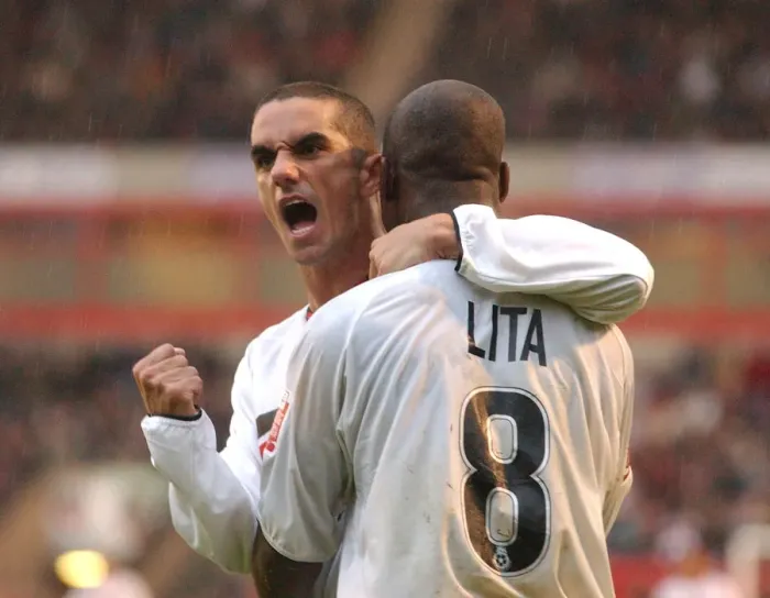 Framed Print : Scott Murray and Leroy Lita's Exuberant Celebration (04-05 Season Action)