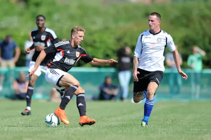 Framed Print : Scott Wagstaff in Action: Portishead Town vs. Bristol City Pre-Season Friendly Framed Print : Scott Wagstaff in Action: Portishead Town vs. Bristol City Pre-Season Friendly