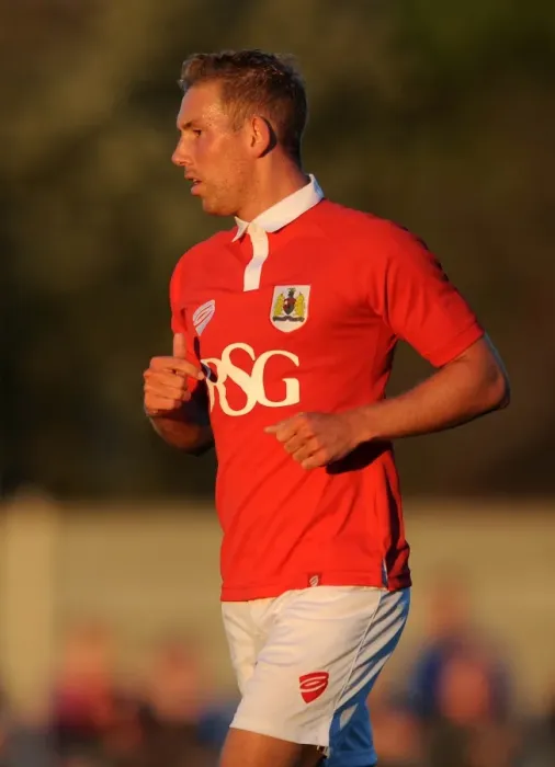 Framed Print : Scott Wagstaff of Bristol City in Action at Weston Super Mare's Woodspring Stadium (09.07.2014)