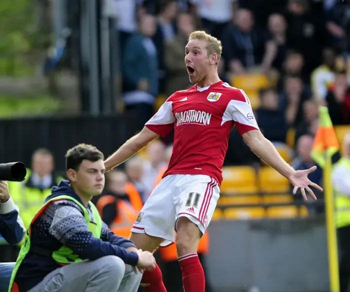 Framed Print : Scott Wagstaff's Euphoric Goal Celebration: Port Vale vs. Bristol City, Sky Bet League 1 (October 2013)
