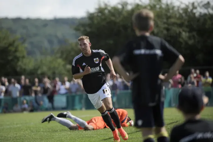 Framed Print : Scott Wagstaff's Goal Celebration: Portishead Town vs. Bristol City Pre-Season Friendly, July 2014