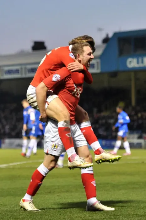 Framed Print : Scott Wagstaff's Thrilling Goal Celebration: A Moment of Triumph in Bristol City's Sky Bet League One Victory over Gillingham (December 2014)