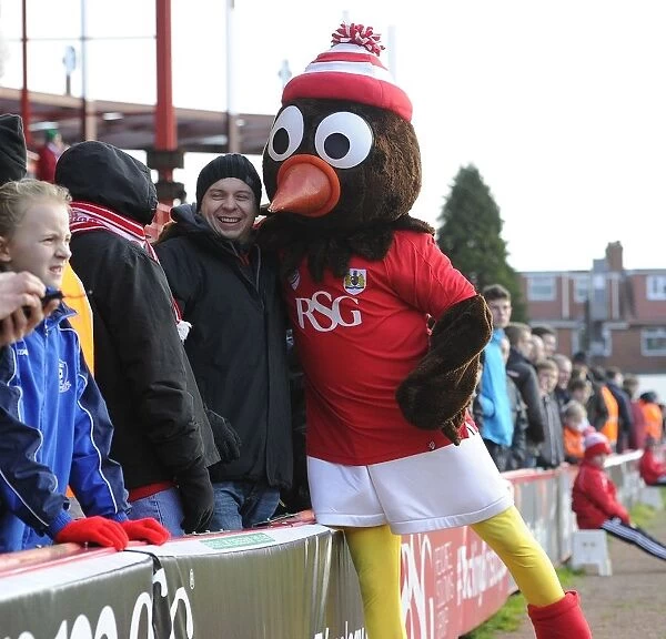 Scrumpy the Bristol City Mascot Greets Fans at Ashton Gate during Bristol City vs Notts County Match, Sky Bet League One