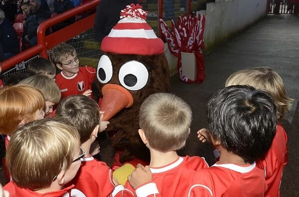 Scrumpy the Mascot Engages with Young Fans at Bristol City vs Preston North End Match