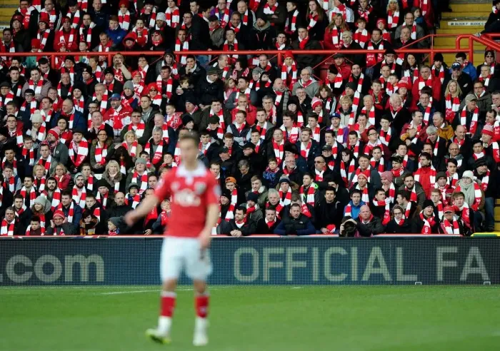 Framed Print : Sea of Red and White: Unified Bristol City Fans at Ashton Gate, FA Cup Fourth Round