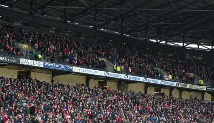 Framed Print : Sea of Scarves: Bristol City Fans Show Support at Stadium MK during MK Dons vs. Bristol City Match, Sky Bet League One Framed Print : Sea of Scarves: Bristol City Fans Show Support at Stadium MK during MK Dons vs. Bristol City Match, Sky Bet League One