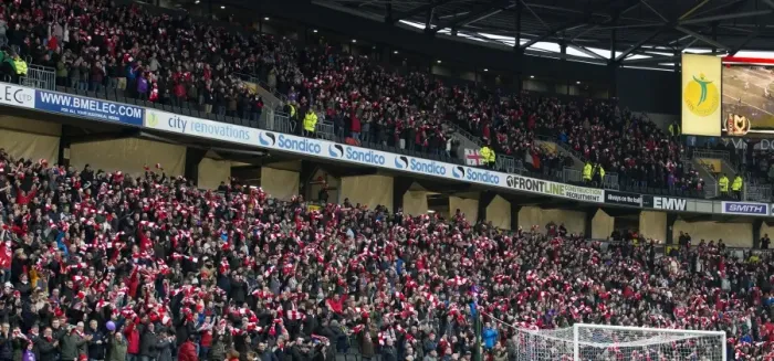 Framed Print : Sea of Scarves: Unified Bristol City Fans at Stadium MK