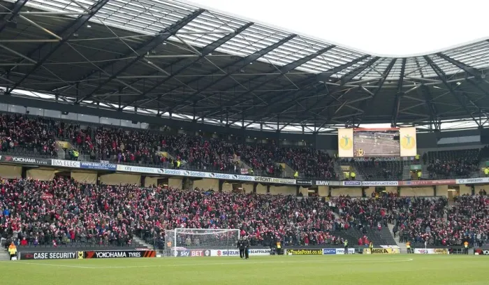 Framed Print : Sea of Scarves: A Unified Display of Bristol City Fans at Stadium MK
