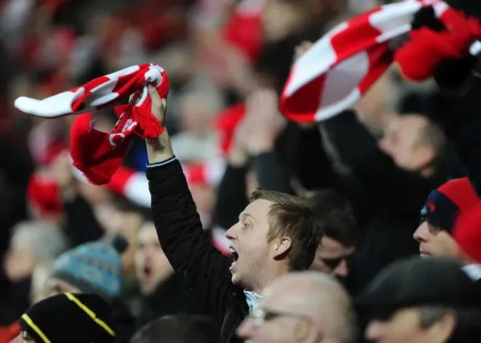 Framed Print : Sea of Scarves: Unified Support of Bristol City Fans at MK Dons Match, February 2015