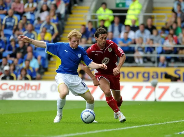 Framed Print : Season 09-10: A Football Rivalry - The Intense Battle on the Field: Cardiff City vs. Bristol City