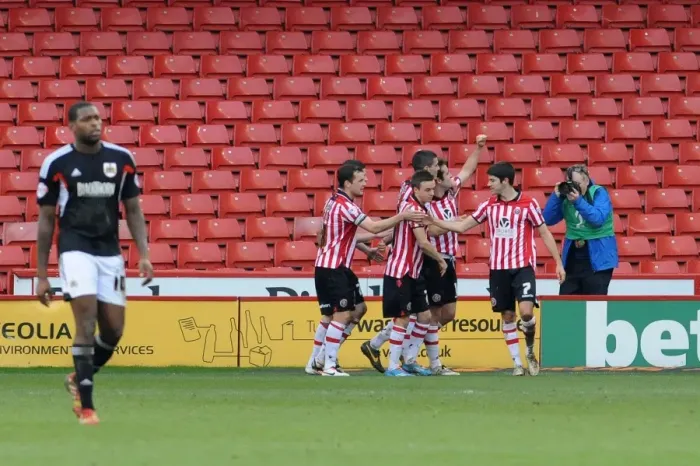 Framed Print : Sheffield United Celebrate Jose Baxter's Goal Against Bristol City, 2014 Framed Print : Sheffield United Celebrate Jose Baxter's Goal Against Bristol City, 2014