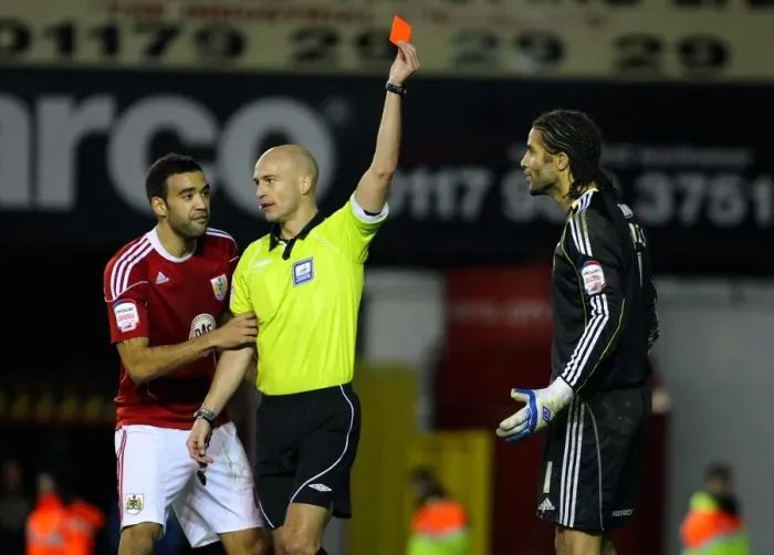 Framed Print : Shocking Red Card: David James Unexpected Dismissal Against Middlesbrough (Bristol City vs. Middlesbrough, Championship Football, 15 / 01 / 2011)
