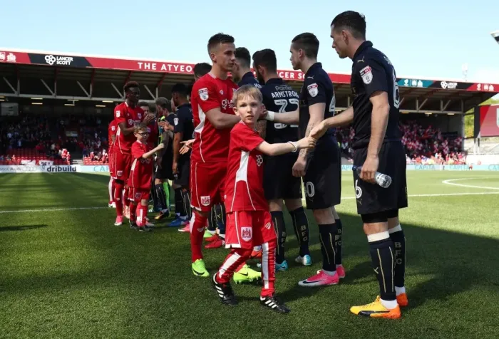 Framed Print : Sky Bet Championship: Mascots Lead Out Bristol City and Barnsley Teams at Ashton Gate
