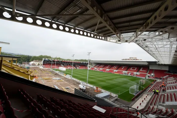 Framed Print : Sky Bet Championship Match at Ashton Gate: West Stand Development Underway Framed Print : Sky Bet Championship Match at Ashton Gate: West Stand Development Underway