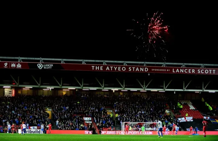 Framed Print : Sky Bet Championship: Thrilling Clash between Bristol City and Brighton Illuminated by Fireworks Framed Print : Sky Bet Championship: Thrilling Clash between Bristol City and Brighton Illuminated by Fireworks